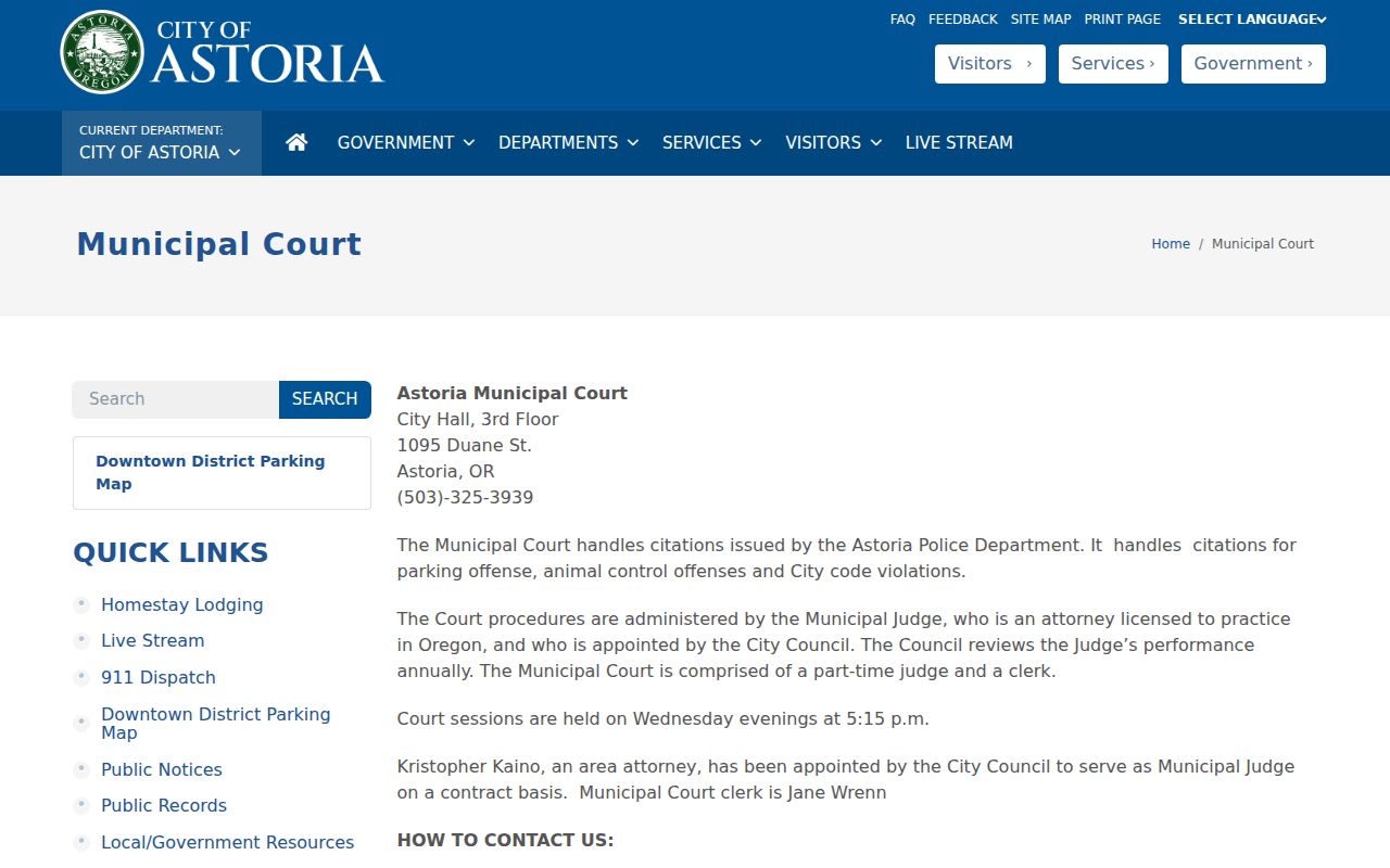 Astoria Municipal Court official city page