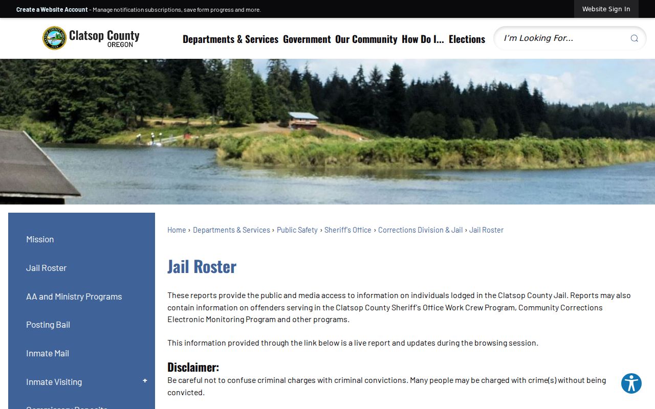Official Clatsop County jail roster explanation and charge warning