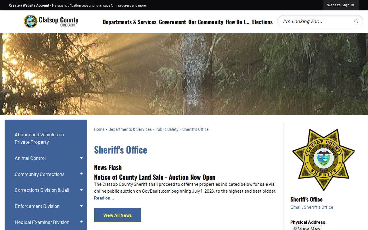 Clatsop County Sheriff's Office divisions and services
