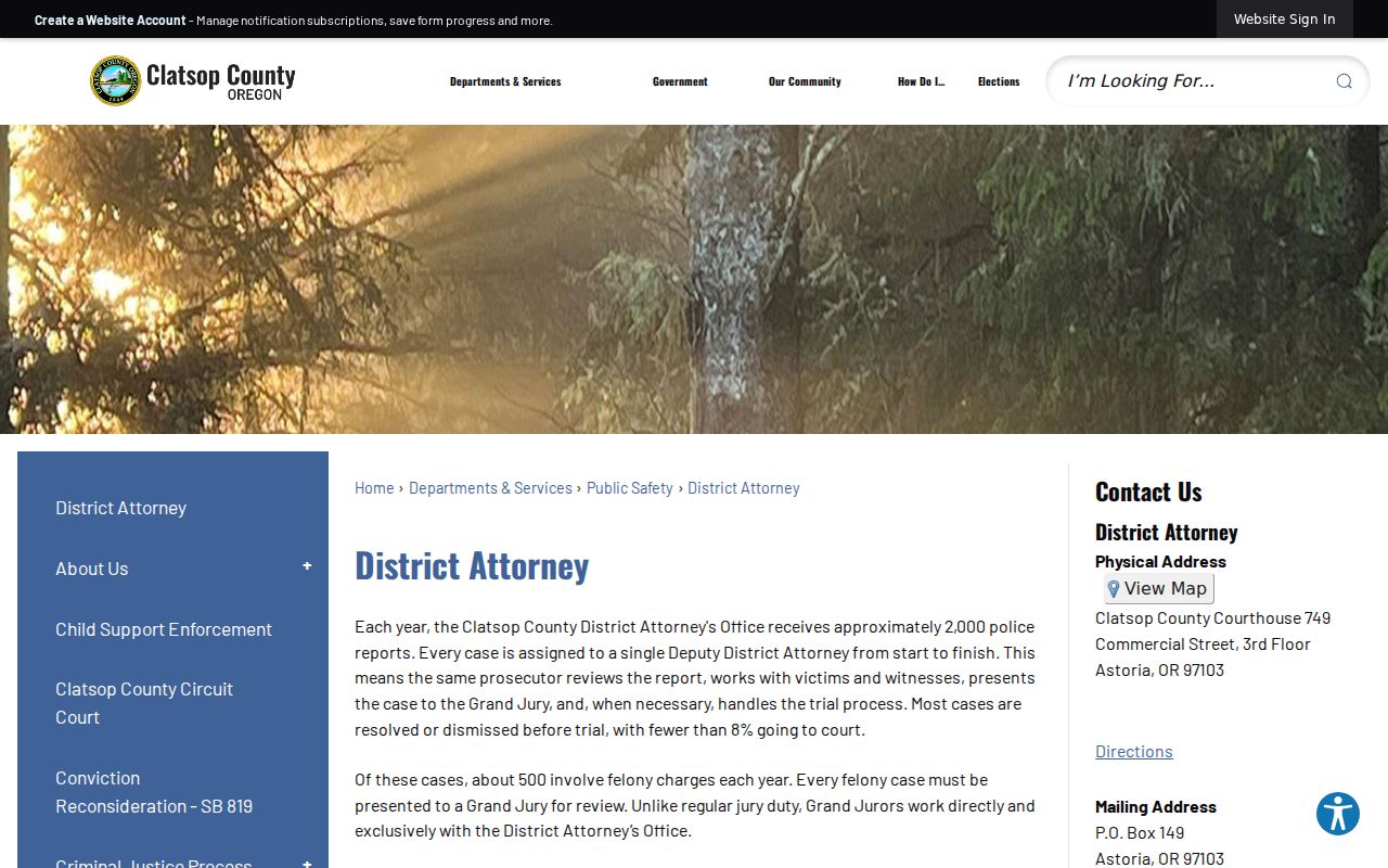Clatsop County District Attorney criminal case services