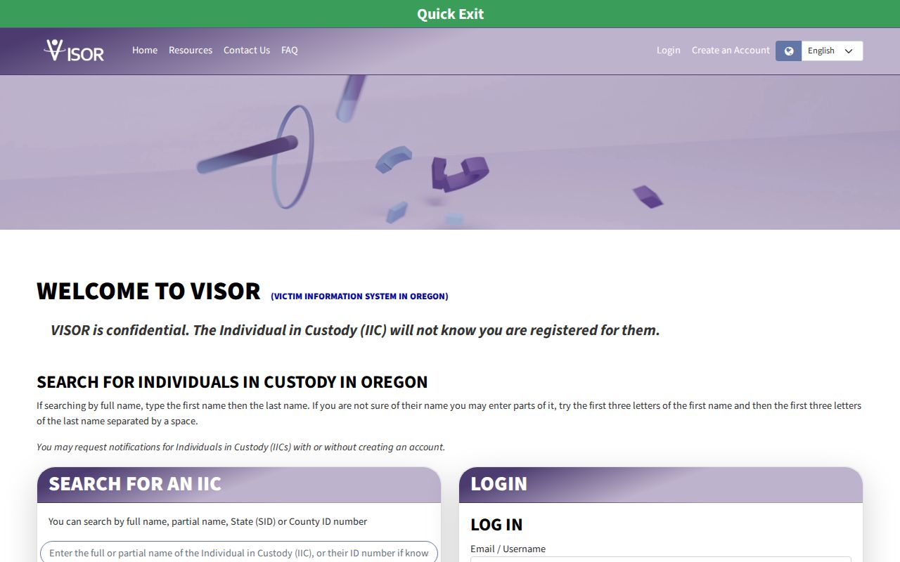 Oregon VISOR custody and supervision search