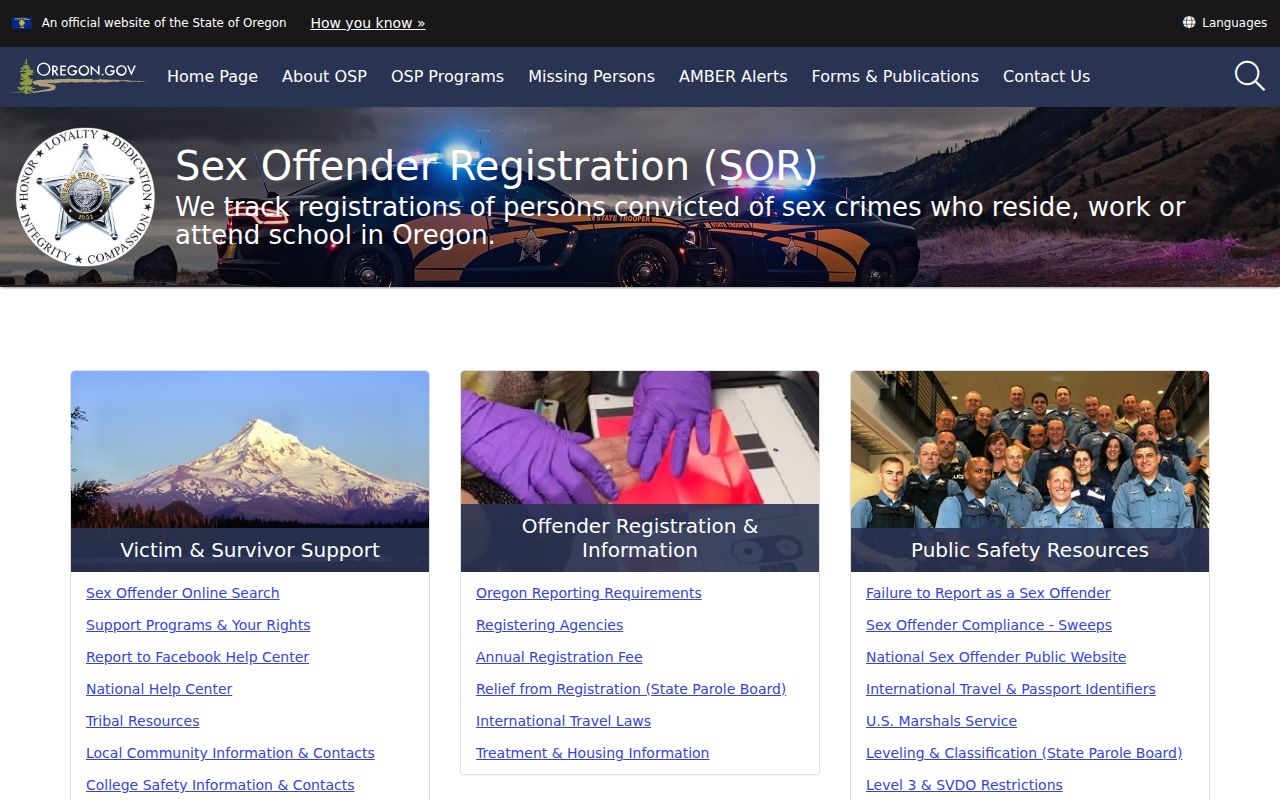 Oregon State Police sex offender registration program resources