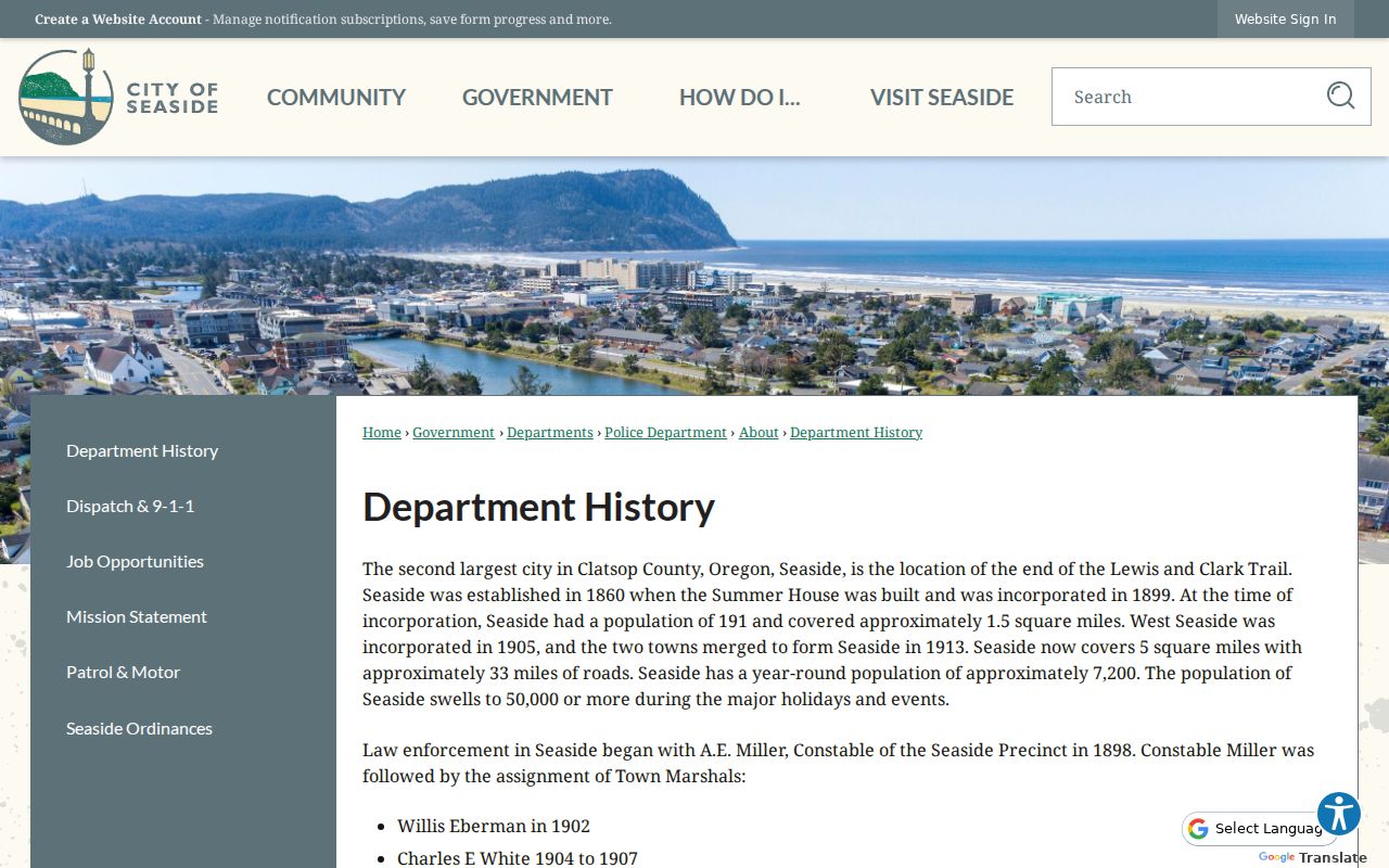 Clatsop County Seaside criminal records police department history