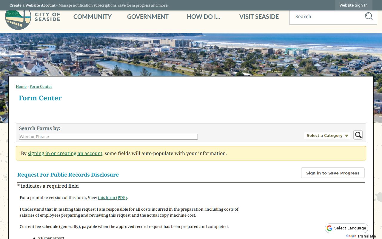 Clatsop County Seaside criminal records public disclosure form