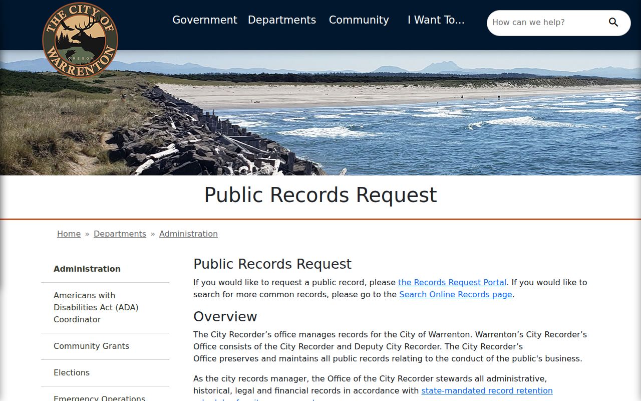 Clatsop County Warrenton criminal records public request guidance