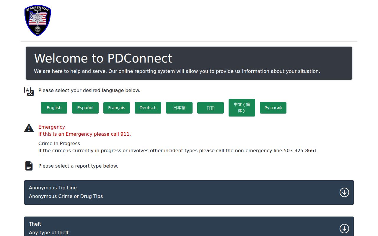 Clatsop County Warrenton criminal records MyPDConnect report portal